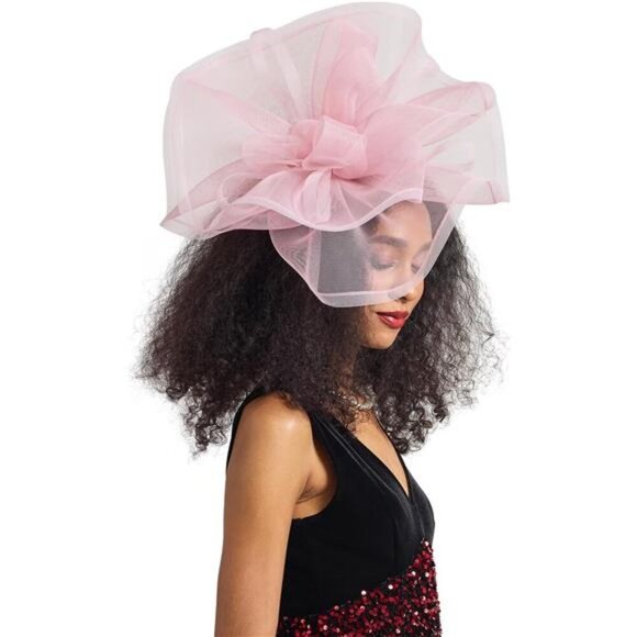 Hat Fascinators for Wedding Church light Pink - Picture 1 of 7
